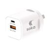 Soka fast wall charger gan3 35w usb-c pd + usb-a qc27w  (max 15w) - white