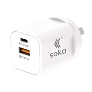 Soka Fast Wall Charger Gan3 35w Usb-c Pd + Usb-a Qc27w  (max 15w) - White