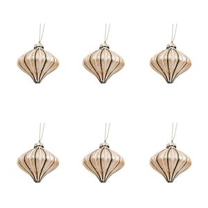 6PK Urban Glitter Glass Onions Hanging Decoration 8cm Sage/Champagne Assorted