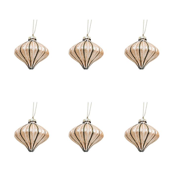 6PK Urban Glitter Glass Onions Hanging Decoration 8cm Sage/Champagne Assorted