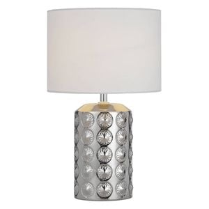 Telbix Nancy Contemporary Table Desk Lamp Light Fabric Ceramic Silver White Gloss