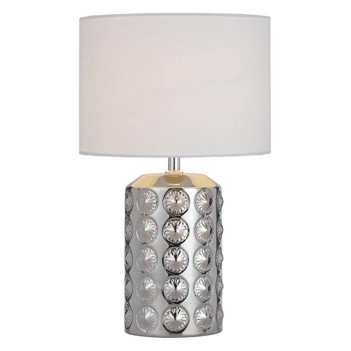 Telbix Nancy Contemporary Table Desk Lamp Light Fabric Ceramic Silver White Gloss