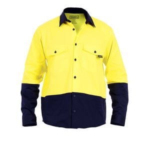 Tradie Mens Hi Vis Yellow Long Sleeve Shirt Medium