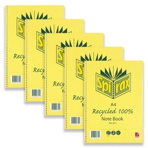 5pc Spirax 811 Recycled A4 Spiral Notebook School Writing Stationery 240-pages