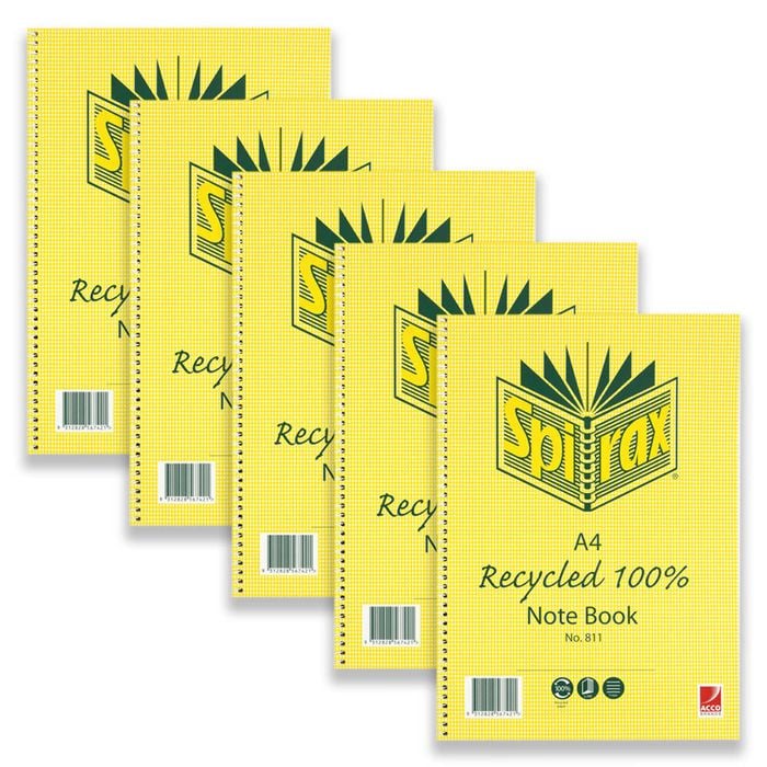 5pc Spirax 811 Recycled A4 Spiral Notebook School Writing Stationery 240-pages