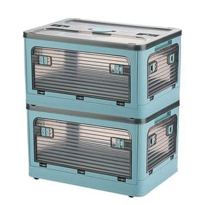 Catzon 2 Pcs Collapsible Storage Bins with Lids for Kitchen Dorm Room-Blue-S