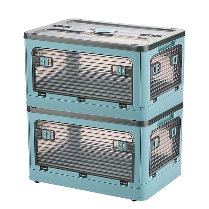 Catzon 2 Pcs Collapsible Storage Bins with Lids for Kitchen Dorm Room-Blue-S