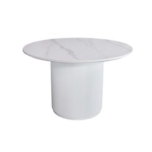 Raimon Furniture Matilde Marble Look Round Kitchen Dining Table Ceramic Tempered Glass 120cm Snow White