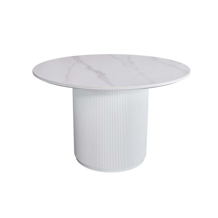 Raimon Furniture Matilde Marble Look Round Kitchen Dining Table Ceramic Tempered Glass 120cm Snow White