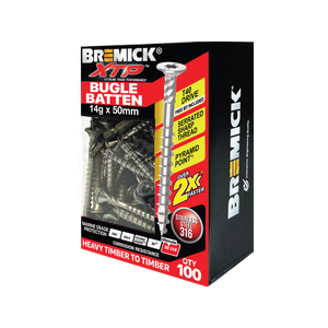 Bremick XTP 14g x 50mm T40 Stainless Steel 316 Bugle Batten - 100 Pack