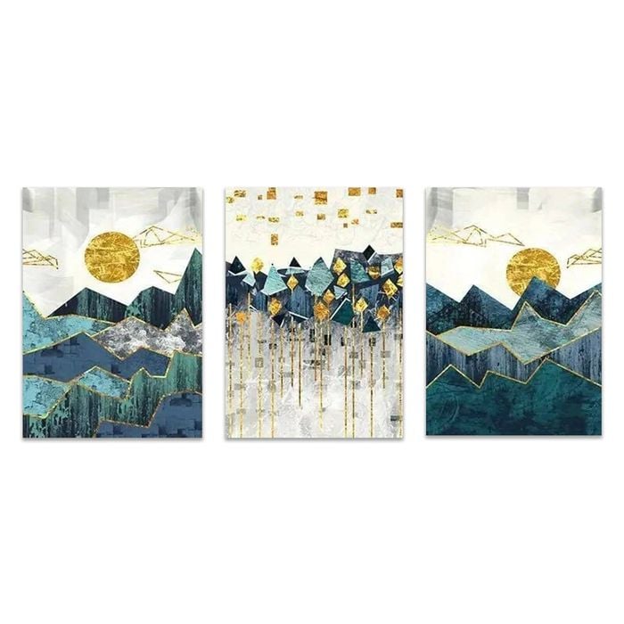 3pcs Geometric Sunset And Mountains  Print 100% Australian Made 3 x 40x60cm (Metal Print)