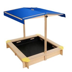 Keezi 101cm Wooden Sandpit with Canopy & Bench Seats