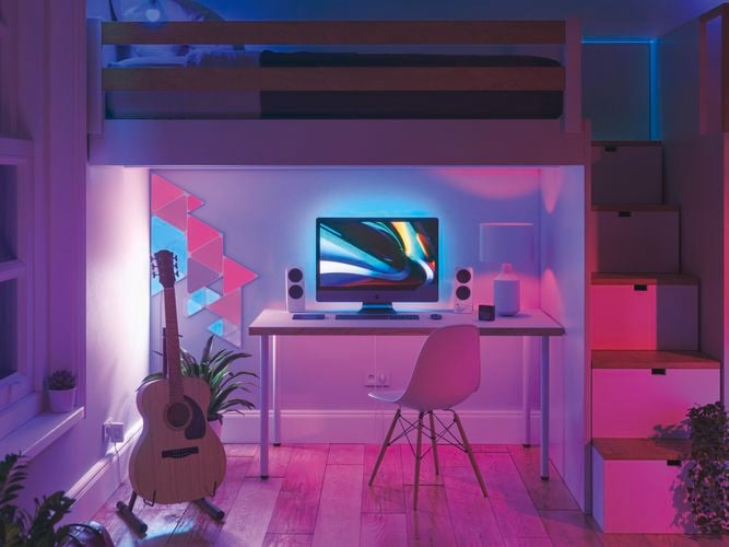 19 smart light panel layout mounted onto a wall below a loft bed.