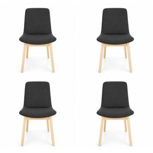 Pack of 4 | Cozy Upholstered Dining Chair | Natural Legs - Dark Grey Fabric