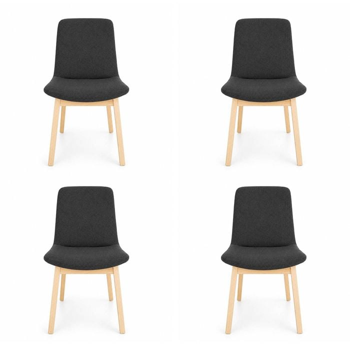 Pack of 4 | Cozy Upholstered Dining Chair | Natural Legs - Dark Grey Fabric