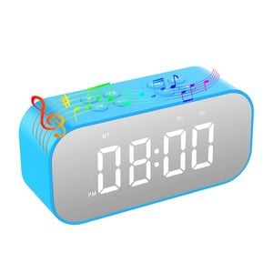 Catzon Mirror Led Alarm Clock With Bluetooth Speaker & Dual Alarms For Girls-blue