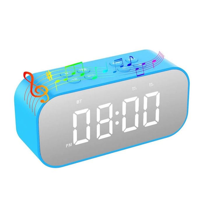 Catzon Mirror Led Alarm Clock With Bluetooth Speaker & Dual Alarms For Girls-blue