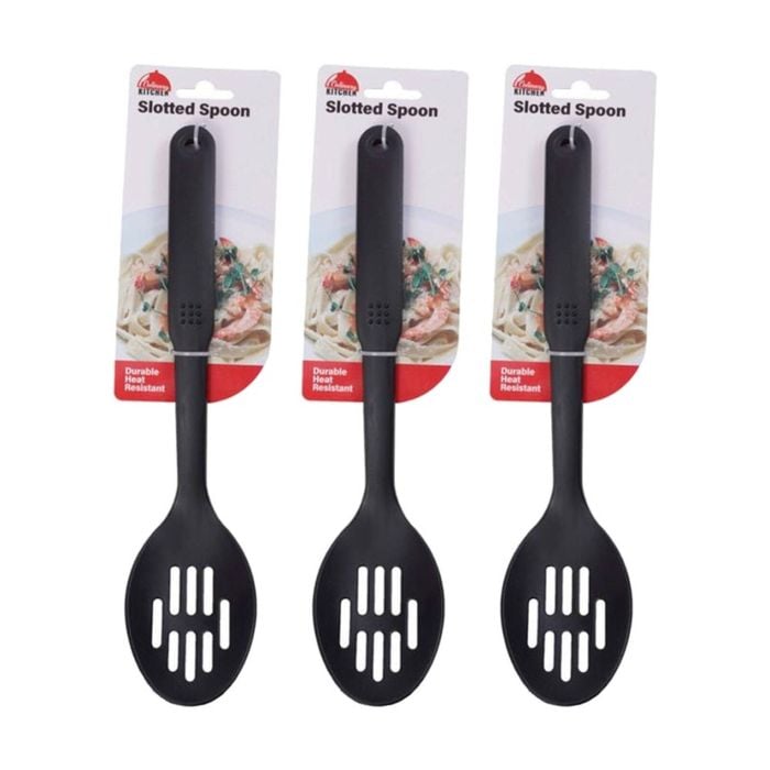 3PK Culinary Kitchen Nylon Slotted Spoon W/ Hanging Hole Cooking Utensil Black