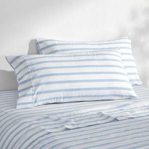 Dreamaker Bask Washed Cotton Yarn Dyed Stripe King Pillowcase Sky Twin Pack