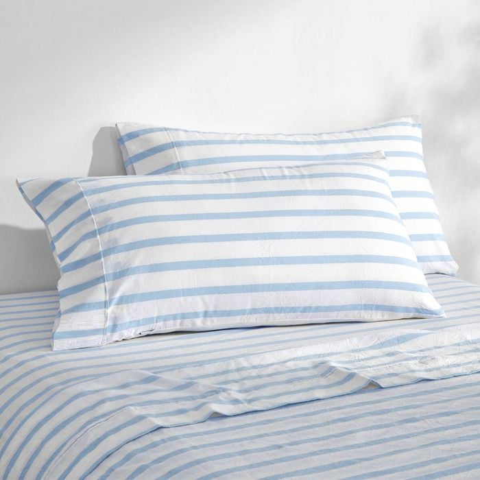 Dreamaker Bask Washed Cotton Yarn Dyed Stripe King Pillowcase Sky Twin Pack