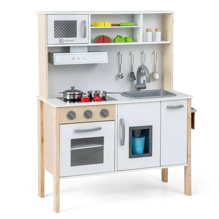 Costway Kitchen Playset Kids Pretend Cooking Toy White