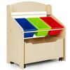 Costway Kids Toy Storage Wooden Rolling Cabinet Natural