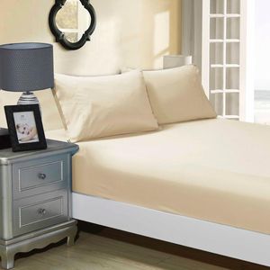 Fabric Fantastic 1000tc Ultra Soft Single Size Bed Yellow Cream Fitted Sheet & Pillowcase Set