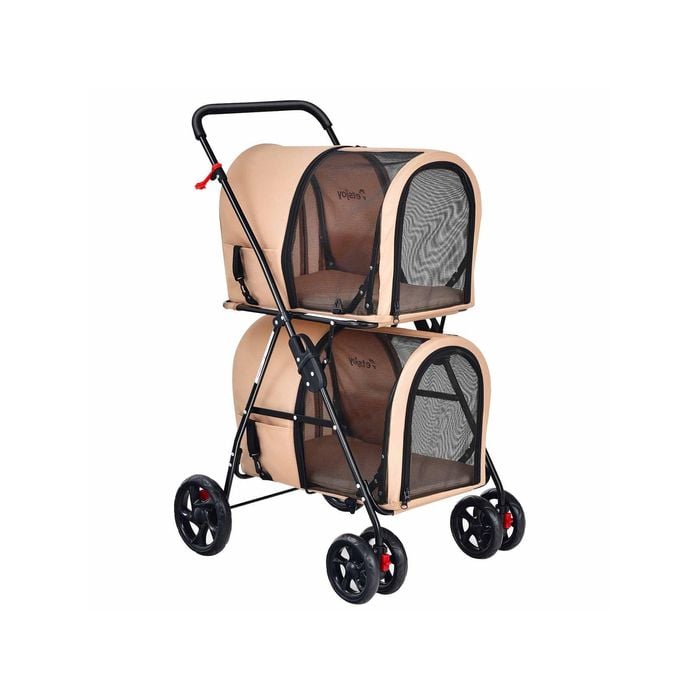 Costway 4in1 Pet Stroller Double Layer Travel Cart Beige