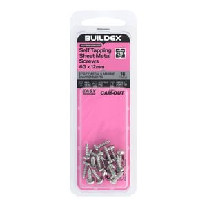 Buildex 6G x 12mm SS316 Self Tapping Sheet Metal Screws - 16 Pack