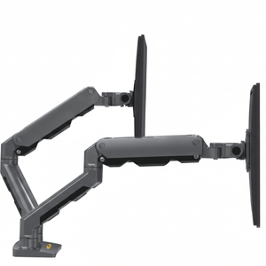 P&P Gunmetal Grey Heavy Duty Dual Curved Monitor Arm For Large Screens With Gas Strut Support