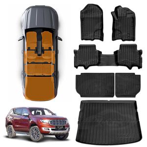 3D Floor Mats Boot Liner Set for Ford Everest 2015-2022 Cargo Kick Mats Back Seat Protector Cover