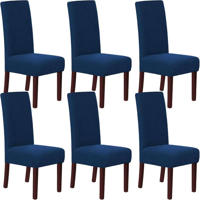 Smarcute Jacquard Stretch Removable Dining Chair Cover Set of 6 Navy