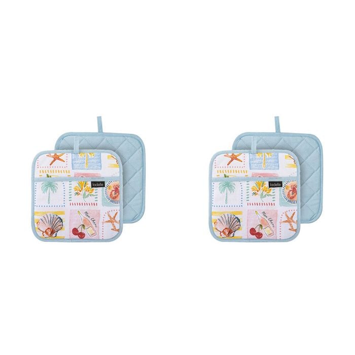 2x 2pc Ladelle Capri Pot Holder Heat Resistant Non-Slip Kitchen Hot Pad