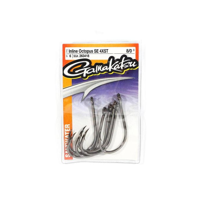 Gamakatsu Inline Octopus SE 4x Game Fishing Hook Pre Pack 8/0 (6pk)