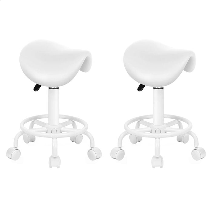 Alfordson Set Of 2 Salon Stool Saddle Swivel Barber Hair Dress Chair Sierra All White