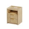 Advwin Bedside Table With Charging Station, Wave Fluted Wood Nightstand With 2 Storage Drawers Oak