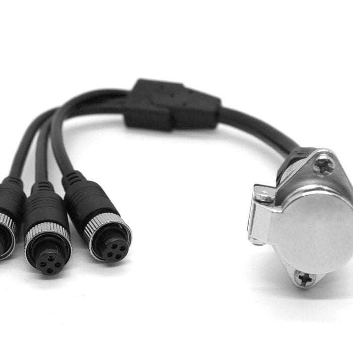 Elinz Reverse Camera Trailer Cable Coil 7PIN to 4PIN Weatherproof Female Connector 3 AV Input with Audio