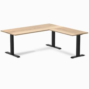 Desky Fixed Height White Ash Hardwood L-Shape Office Desk 1800x1750mm Matte Black Frame