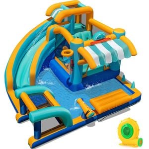 Costway Inflatable Water Park W/market Stand Snack Counter 680w Blower