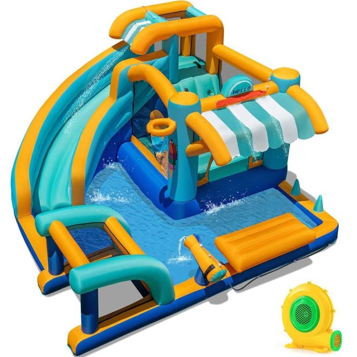 Costway Inflatable Water Park W/market Stand Snack Counter 680w Blower