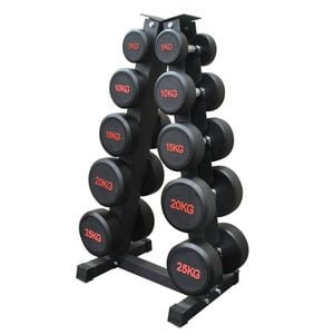 150kg - 5 Pairs Commercial Grade Rubber Dumbell Weight Set With Rack