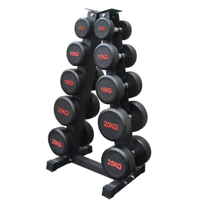 150kg - 5 Pairs Commercial Grade Rubber Dumbell Weight Set With Rack