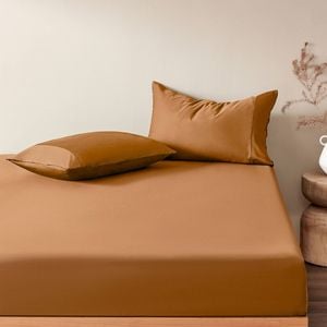 Serene 400TC Bamboo Cotton Sateen Fitted Sheet Set Rust Single Bed