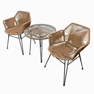 BRIBRION 3 Pieces Patio Bistro Set Rattan Chairs with 60cm Round Coffee Table Outdoor Rust-Resistant