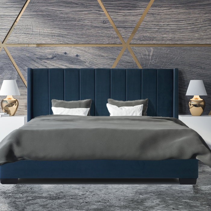 Hotshoppa Mayfair Blue Velvet Bed Frame & HYBRID MAX™ Mattress Bundle  King