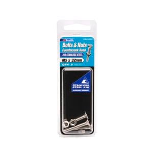 Zenith Bolt & Nut M 5x 32mm CSK Head SS316 3pk
