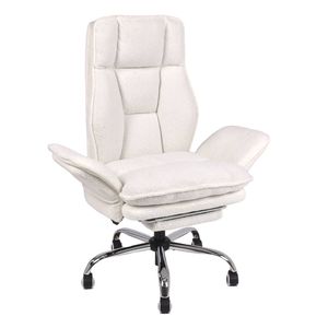 Advwin Office Chair w/ Adjustable Arm & Footrest, Ergonomic Cross Legged Desk Chair Velvet Swivel Vanity Chair White