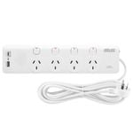 Arlec 4 Outlet Individually Switched Surge Powerboard With PD30W Rapid Charging USB A And C