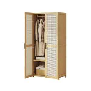 Lauft 2-door Wooden Wardrobe Closet Cabinet With Hanging Rod And Storage Shelves