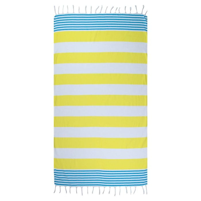 Yellow and Blue Thin Turkish Beach Towel - 100cm x 160cm